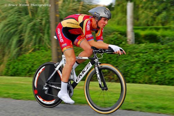 Simon Acker (Warmup Pushbikes Cycling Team) seen here in a time trial race, won the inaugural 103 kilometre Ride the Rakaia cycle race in impressive fashion in very challenging conditions on Saturday.  